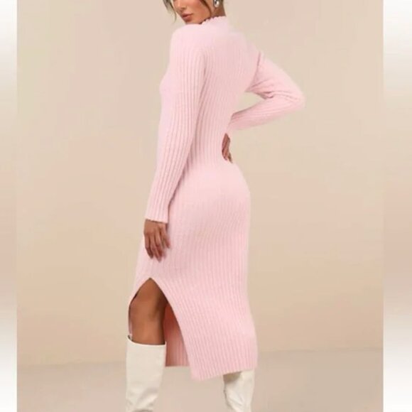 Lulus Fuzzy Midi Sweater Dress XXS Pink - Picture 2 of 4